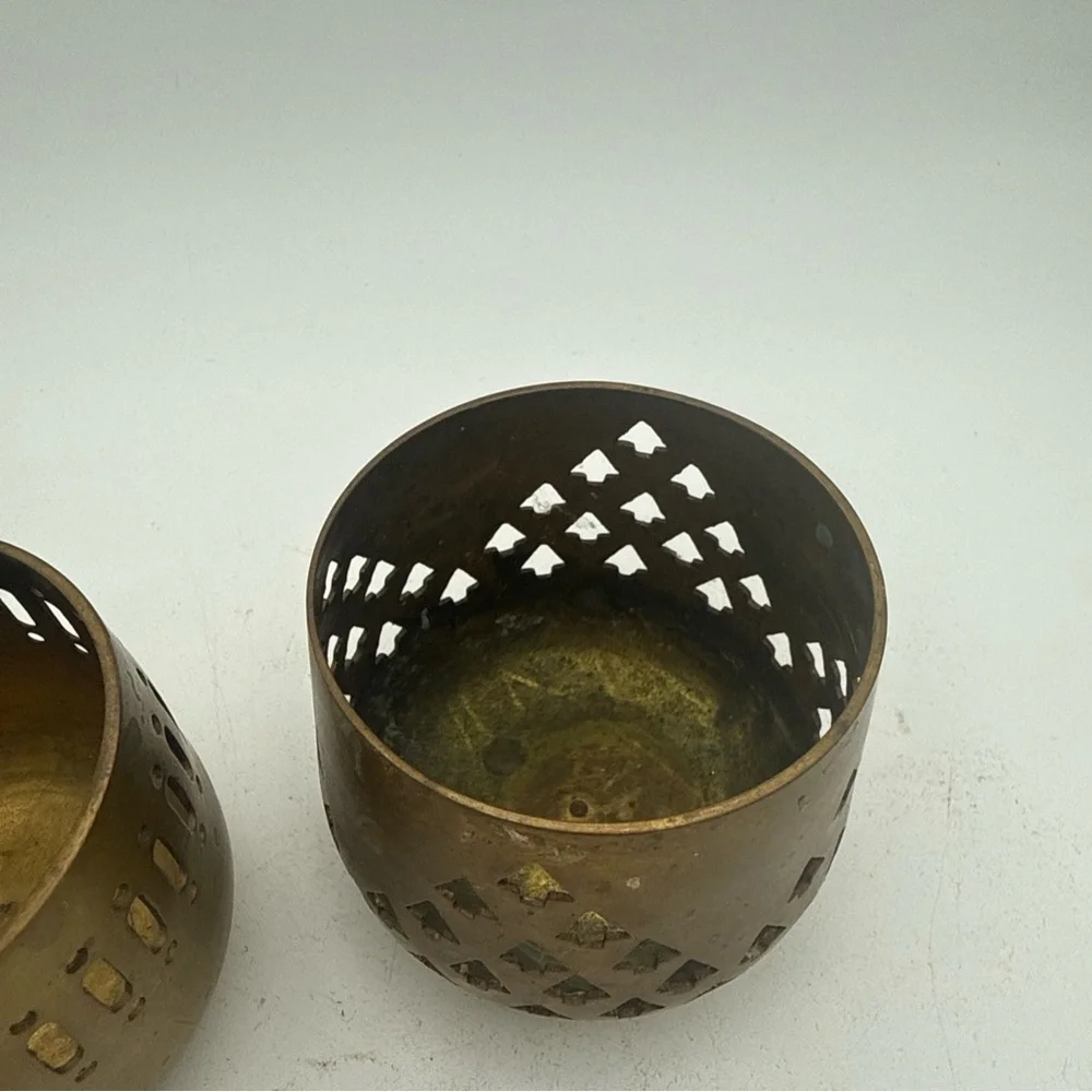 VTG  Brass votive/ Tealight Cardholders Cutout Patterns Bohemian Style India